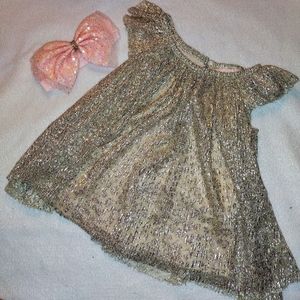 Size 3 month gold sparkle dress with matching pink and gold sparkle headband bow